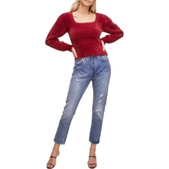 ASTR The Label Fuzzy Square Neck Long Sleeve Cropped Pullover Sweater New XS - Picture 6 of 13